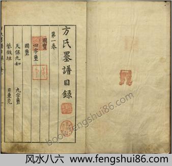 方氏墨谱.凡6卷.8册两函.明方于鲁编.明万历十六年方氏美荫堂刊本.1588年