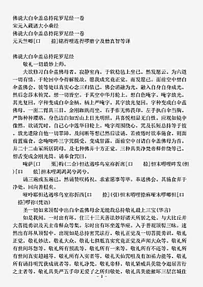 宋元入藏诸大小乘经 佛说大白伞盖总持陀罗尼经 Pdf 古文献 风水八六