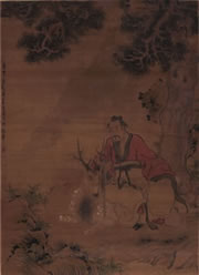 清代画.华岩_柏下仙鹿图轴绢本_14734.20311