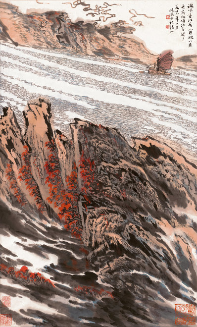 近代画.陆严少_满峡开帆图轴纸本_6826.11316