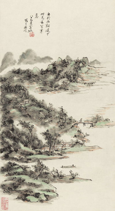 近代画._黄宾虹_舟行溪谷图_纸本_4799.8783