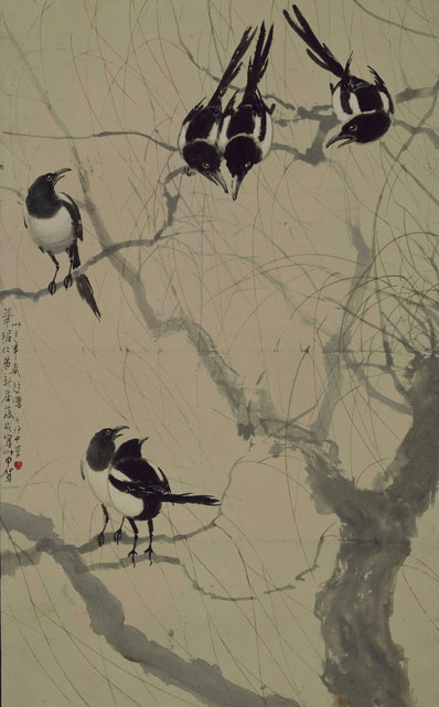 近代画.徐悲鸿_柳鹊图轴_北京故宫_最清代画.3894.6276