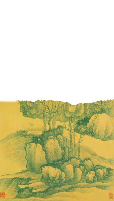 清代画.龚贤_高岗茅屋图_轴_绢本北京艺术博物
