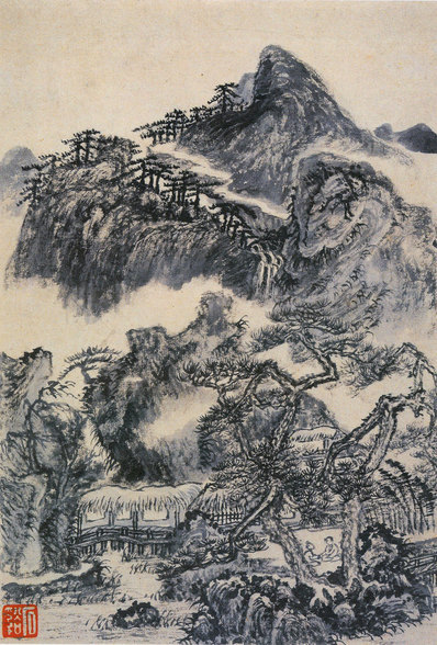 清代画.髡残_山水册_8_3787.5598