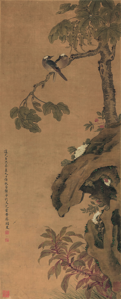 清代画.阙岚_花鸟_梧桐白头图_绢本_4806.11878