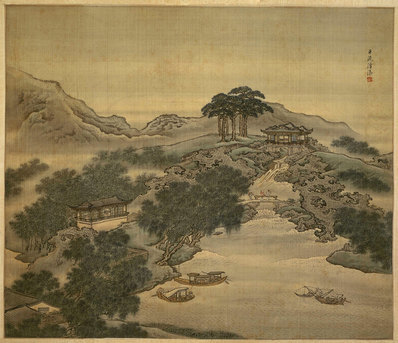 清代画.袁耀_山水四条屏_扬州四景_平流涌瀑绢本_7815.6732