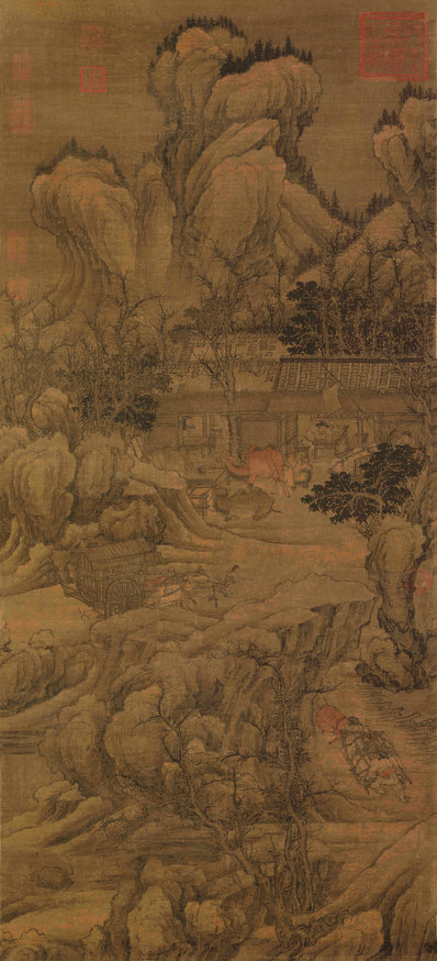 清代画.李寅_雪岭盘车图绢本_7232.15881