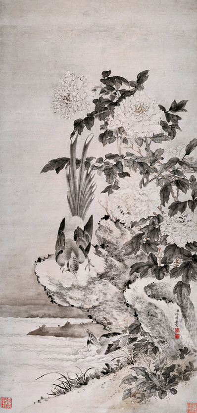 清代画.徐扬_牡丹山鹤_5652.11850