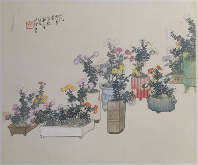 清代画.任熊_姚燮诗意图_册_第七开_尔花冷苦当怨秋-翻似春鬟列修_4461.3738