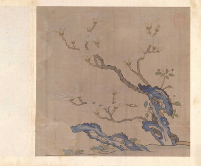 明代画.故宫藏织绣画_开_缂丝花卉册之玉兰海_5213.4292