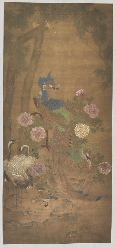 宋代画_孔雀图轴绢本_5120.10923