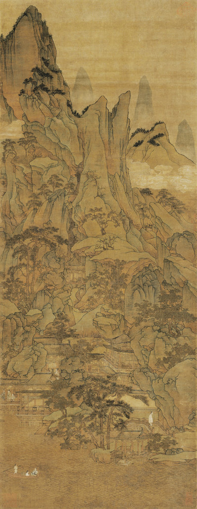 元代画.胡廷晖_春山泛舟图轴绢本_6496.16732