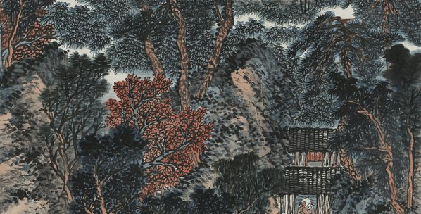 近代画.萧愻_林中楼_8083.16433