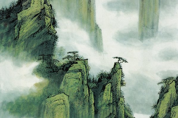 近代画.石舟_高山峻岭_山水画_5132.13655