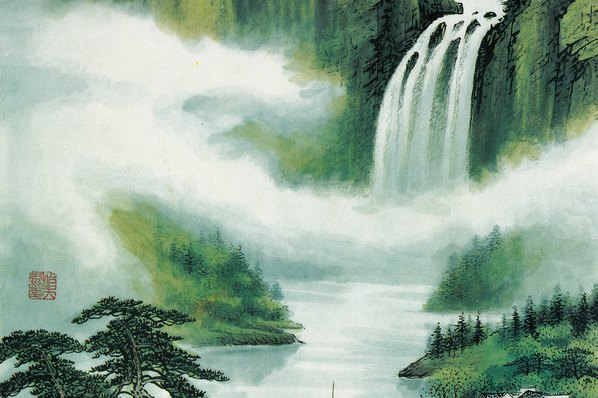 近代画.石舟_高山峻岭_山水画_5132.13655