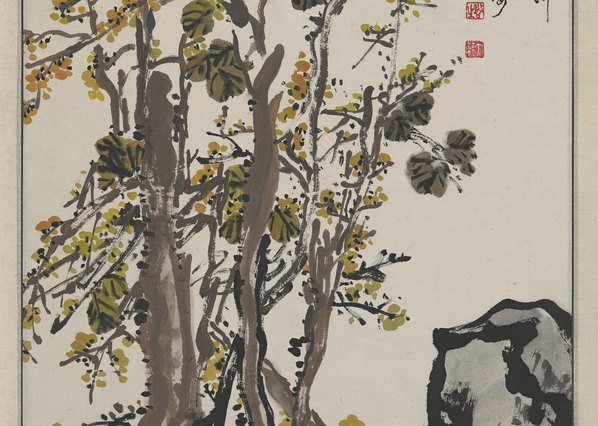 近代画.王个簃_茶花腊梅_6776.19301