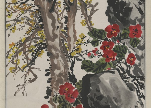 近代画.王个簃_茶花腊梅_6776.19301