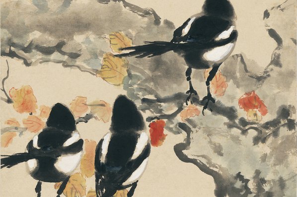 近代画.徐悲鸿_春日四喜鹊图_纸本_4586.12166 近代画.徐悲鸿_春日四喜鹊图_纸本_4586.12166
