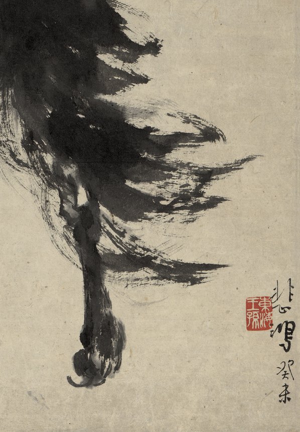 近代画.徐悲鸿_墨笔马轴_立马远眺_纸本_4393.6318 近代画.徐悲鸿_墨笔马轴_立马远眺_纸本_4393.6318