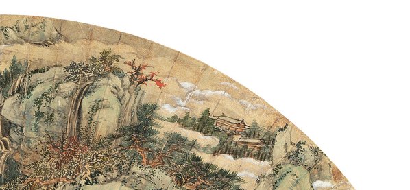 近代画.吴琴木_青山白云_扇面镜_7105.3295 近代画.吴琴木_青山白云_扇面镜_7105.3295