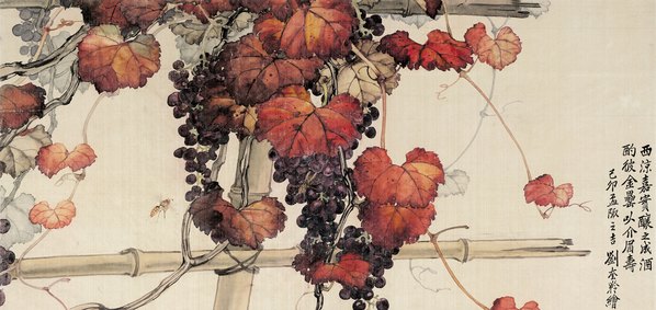 近代画.刘奎龄_花蝶葡萄_6350.12030