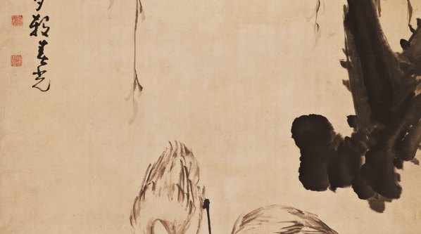 清代画.黄慎_柳塘双鹭图纸本_日_8858.19701