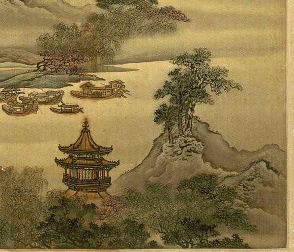 清代画.袁耀_山水四条屏_扬州四景_万松迭翠绢本_7885.6732