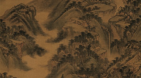 清代画.王时敏_南山积翠图_立轴_绢本_辽_7866.17373
