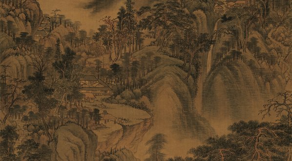清代画.王时敏_南山积翠图_立轴_绢本_辽_7866.17373