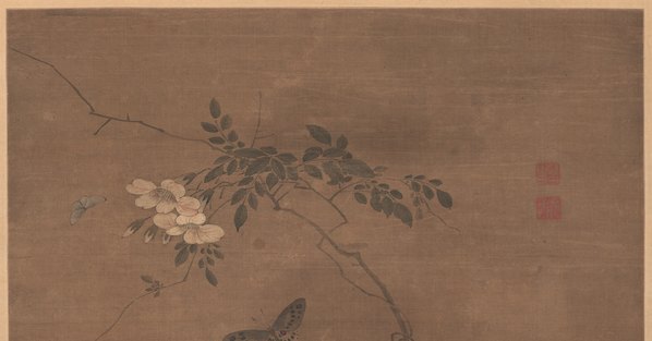 清代画.汪中_没骨花卉条幅_绢本北京故_6425.13448