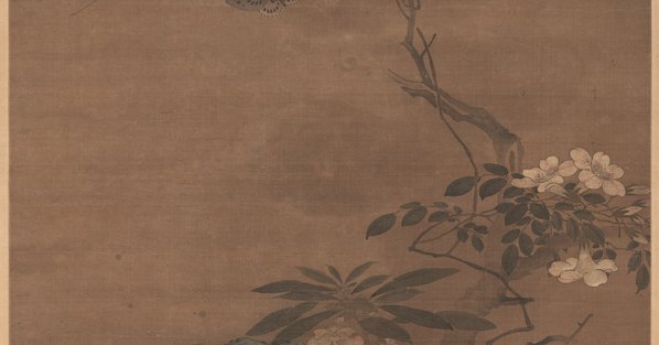 清代画.汪中_没骨花卉条幅_绢本北京故_6425.13448