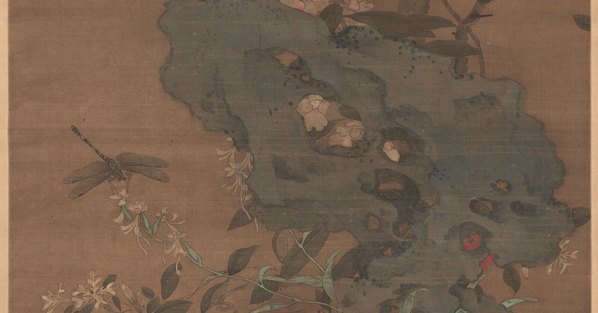 清代画.汪中_没骨花卉条幅_绢本北京故_6425.13448