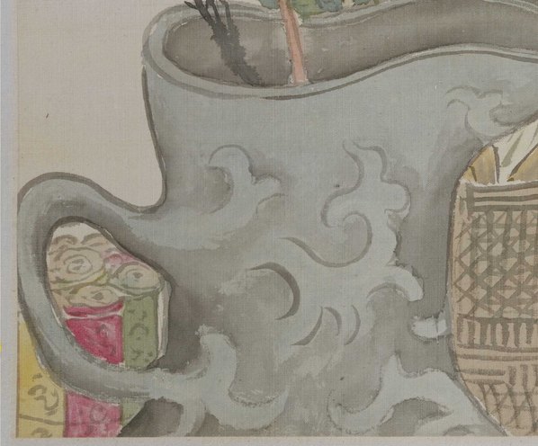 清代画.任熊_姚燮诗意图_册_第四开_饤饾错菹果-饯岁方尊_4470.3710 清代画.任熊_姚燮诗意图_册_第四开_饤饾错菹果-饯岁方尊_4470.3710