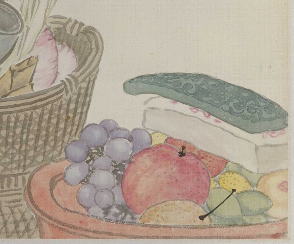 清代画.任熊_姚燮诗意图_册_第四开_饤饾错菹果-饯岁方尊_4470.3710 清代画.任熊_姚燮诗意图_册_第四开_饤饾错菹果-饯岁方尊_4470.3710