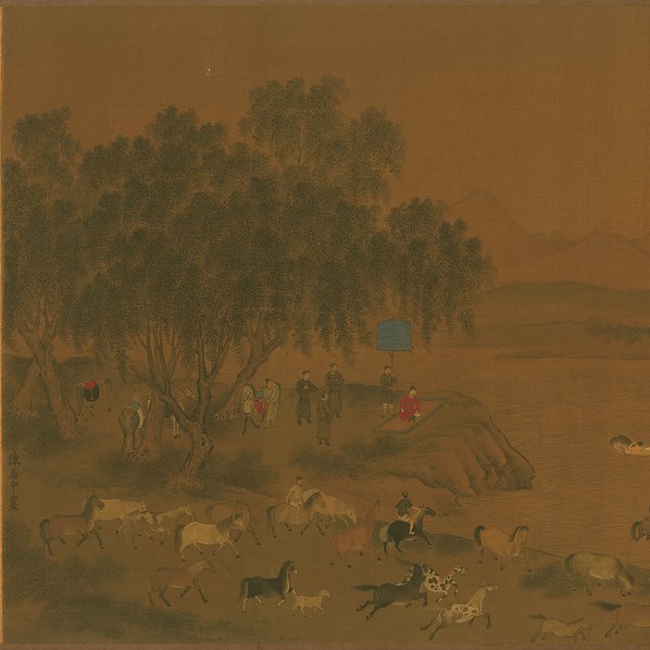 明代画.洗马图画心_代 明代画.洗马图画心_代