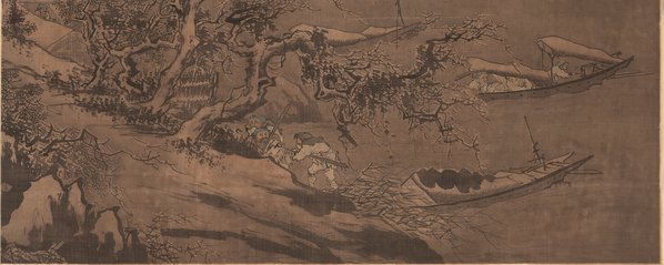 明代画.朱邦_寒江渔村图_绢本_12100.19306