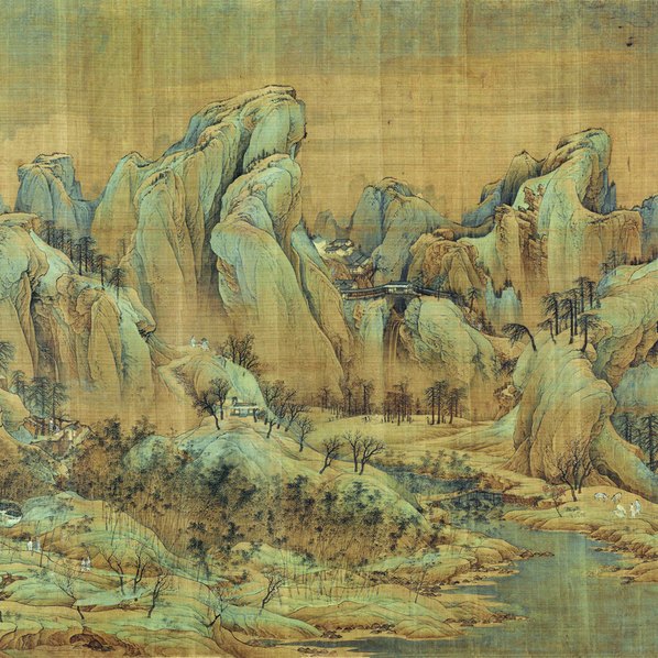 宋代画.赵伯驹_江山秋色图卷_绢本;