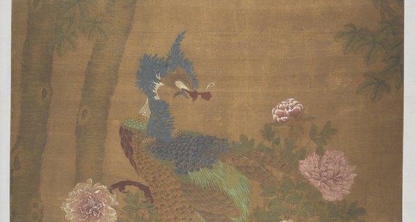宋代画_孔雀图轴绢本_5120.10923