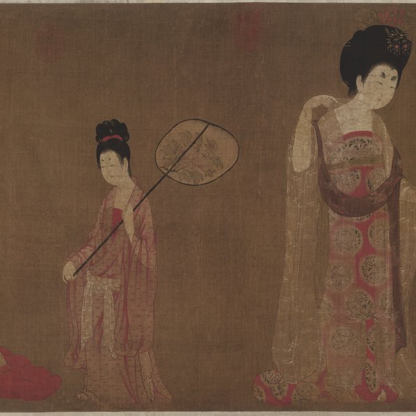 唐代画.周昉_簪花仕女图_绢本_旧版画_21130.5479