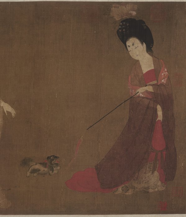 唐代画.周昉_簪花仕女图_绢本_旧版画_21130.5479