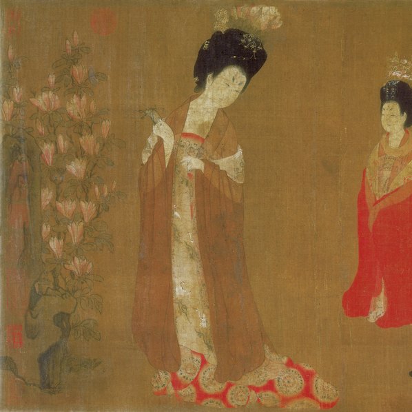 唐代画.周昉_簪花仕女图_绢本_新版画_22621.5745