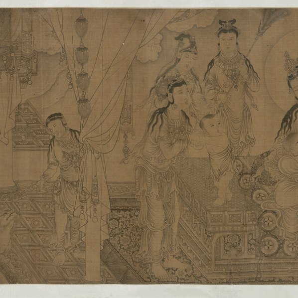 元代画.王振鹏_姨母育佛图卷_全卷_绢本_52500.4992